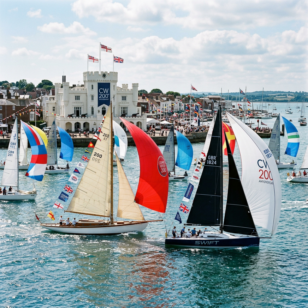 Sailing into History: Celebrating the 200th Anniversary of Cowes Week Sailing yachts racing in the Solent for the 200th anniversary of Cowes Week